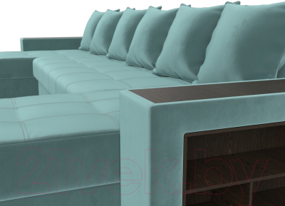 Диван П-образный Лига Диванов Дубай полки справа (велюр бирюзовый)