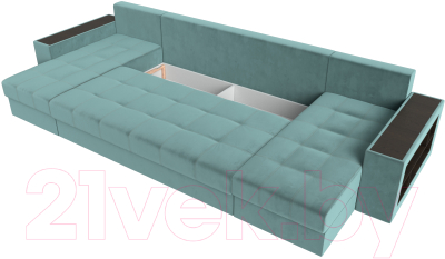 Диван П-образный Лига Диванов Дубай полки справа (велюр бирюзовый)