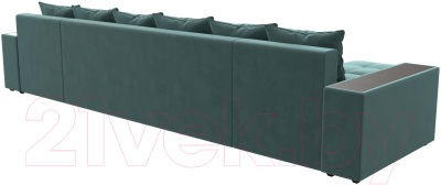 Диван П-образный Лига Диванов Дубай полки справа (велюр бирюзовый)