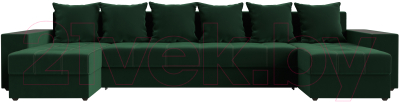 Диван П-образный Лига Диванов Дубай полки справа (велюр зеленый)