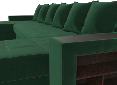 Диван П-образный Лига Диванов Дубай полки справа (велюр зеленый)