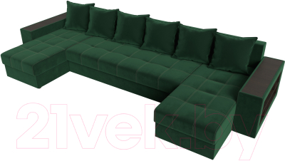 Диван П-образный Лига Диванов Дубай полки справа (велюр зеленый)