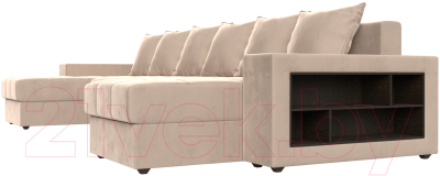 Диван П-образный Лига Диванов Дубай полки справа (велюр бежевый)