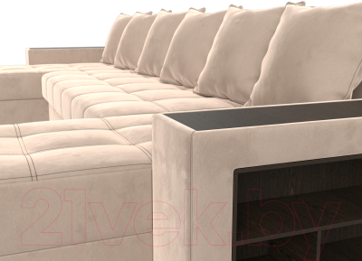 Диван П-образный Лига Диванов Дубай полки справа (велюр бежевый)