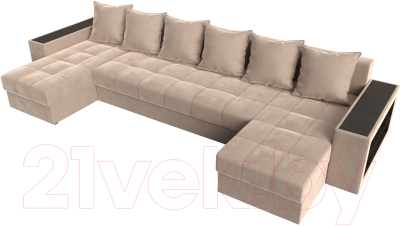 Диван П-образный Лига Диванов Дубай полки справа (велюр бежевый)