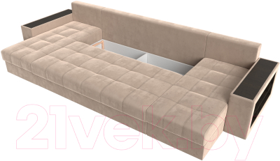 Диван П-образный Лига Диванов Дубай полки справа (велюр бежевый)