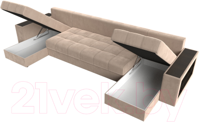 Диван П-образный Лига Диванов Дубай полки справа (велюр бежевый)