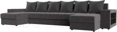 Диван П-образный Лига Диванов Дубай полки справа (велюр серый) - фото