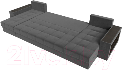 Диван П-образный Лига Диванов Дубай полки справа (велюр серый)