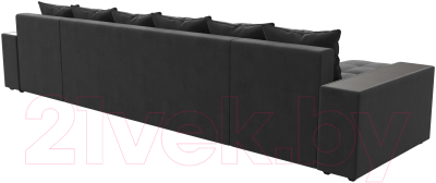 Диван П-образный Лига Диванов Дубай полки справа (велюр серый)