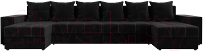 Диван П-образный Лига Диванов Дубай полки справа (велюр черный)