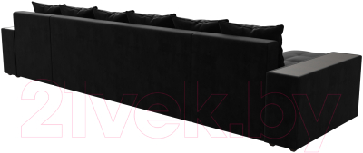 Диван П-образный Лига Диванов Дубай полки справа (велюр черный)