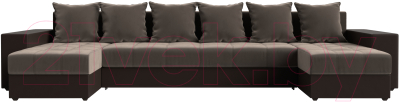 Диван П-образный Лига Диванов Дубай полки справа (велюр коричневый/экокожа коричневый)