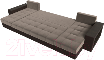 Диван П-образный Лига Диванов Дубай полки справа (велюр коричневый/экокожа коричневый)