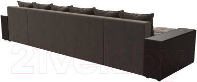 Диван П-образный Лига Диванов Дубай полки справа (велюр коричневый/экокожа коричневый)
