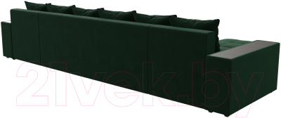 Диван П-образный Лига Диванов Дубай полки справа (велюр зеленый/экокожа коричневый)