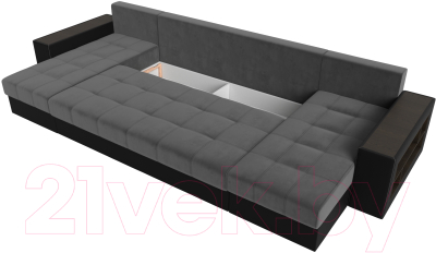 Диван П-образный Лига Диванов Дубай полки справа (велюр серый/экокожа черный)