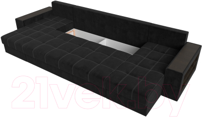 Диван П-образный Лига Диванов Дубай полки справа (велюр черный/экокожа черный)