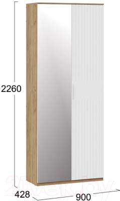 Шкаф ТриЯ Хилтон комбинированный с 2 дверьми исп.2.1 (дуб крафт золотой/белый матовый)
