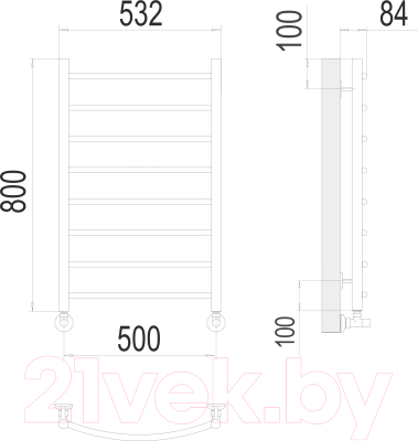 Полотенцесушитель водяной Terminus Классик П8 500x800 (RAL 9005)