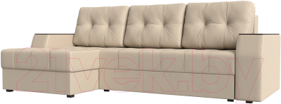 Диван угловой Лига Диванов Эмир БС левый (экокожа бежевый) - фото