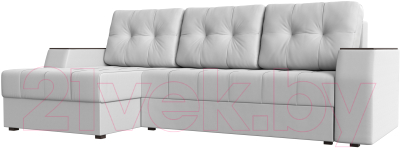 Диван угловой Лига Диванов Эмир БС левый (экокожа белый) - фото
