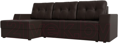 Диван угловой Лига Диванов Эмир БС левый (экокожа коричневый) - фото