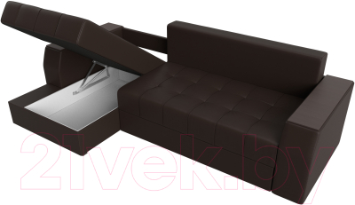 Диван угловой Лига Диванов Эмир БС левый (экокожа коричневый)