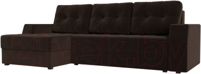 Диван угловой Лига Диванов Эмир БС левый (микровельвет коричневый) - фото