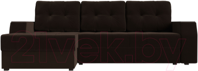 Диван угловой Лига Диванов Эмир БС левый (микровельвет коричневый)