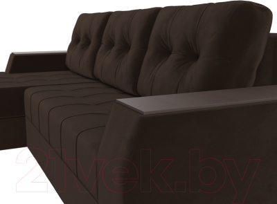 Диван угловой Лига Диванов Эмир БС левый (микровельвет коричневый)