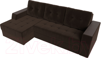 Диван угловой Лига Диванов Эмир БС левый (микровельвет коричневый)