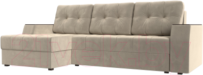 Диван угловой Лига Диванов Эмир БС левый (микровельвет бежевый) - фото