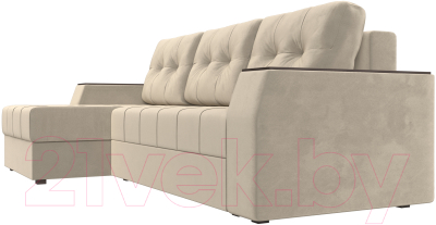 Диван угловой Лига Диванов Эмир БС левый (микровельвет бежевый)