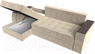 Диван угловой Лига Диванов Эмир БС левый (микровельвет бежевый)