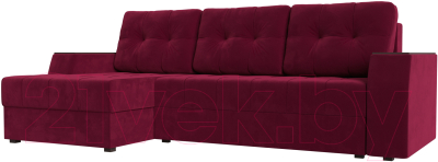 Диван угловой Лига Диванов Эмир БС левый (микровельвет бордовый) - фото