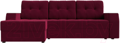 Диван угловой Лига Диванов Эмир БС левый (микровельвет бордовый)