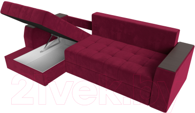 Диван угловой Лига Диванов Эмир БС левый (микровельвет бордовый)