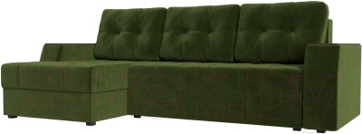 Диван угловой Лига Диванов Эмир БС левый (микровельвет зеленый) - фото