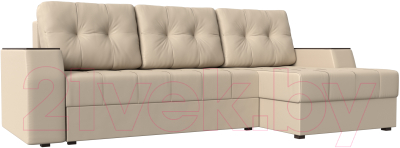 Диван угловой Лига Диванов Эмир БС правый (экокожа бежевый) - фото