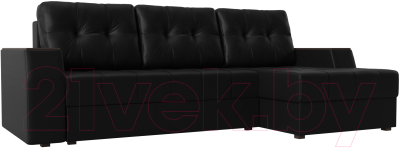 Диван угловой Лига Диванов Эмир БС правый (экокожа черный) - фото