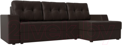 Диван угловой Лига Диванов Эмир БС правый (экокожа коричневый) - фото