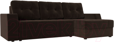 Диван угловой Лига Диванов Эмир БС правый (микровельвет коричневый) - фото