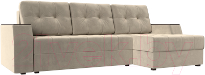 Диван угловой Лига Диванов Эмир БС правый (микровельвет бежевый) - фото