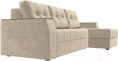 Диван угловой Лига Диванов Эмир БС правый (микровельвет бежевый)