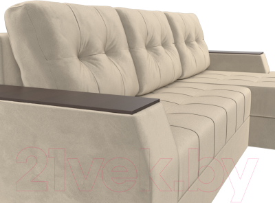 Диван угловой Лига Диванов Эмир БС правый (микровельвет бежевый)