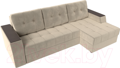 Диван угловой Лига Диванов Эмир БС правый (микровельвет бежевый)