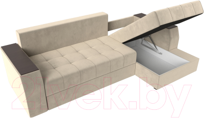 Диван угловой Лига Диванов Эмир БС правый (микровельвет бежевый)
