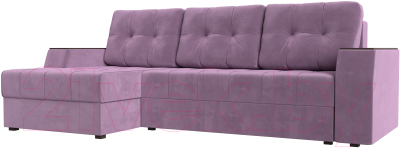 Диван угловой Лига Диванов Эмир БС левый (микровельвет сиреневый) - фото