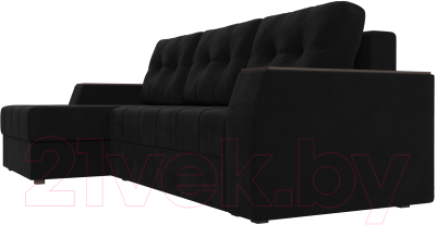 Диван угловой Лига Диванов Эмир БС левый (микровельвет черный)